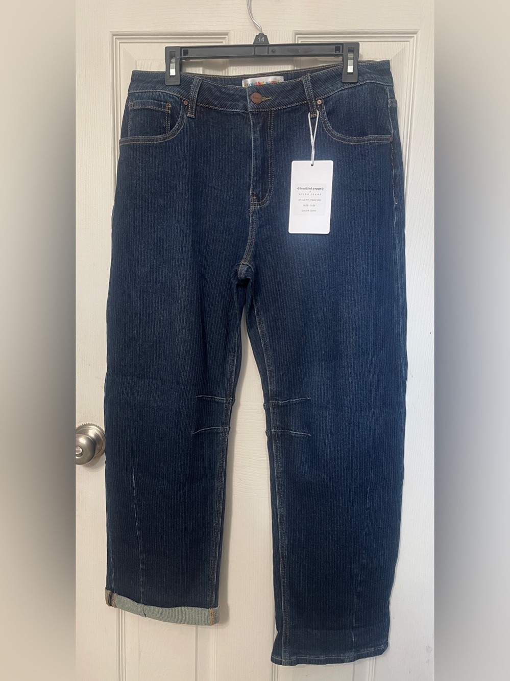 Freckled Poppy x Risen Marley Jeans Corded Dark Wash Barrel Leg Sz 11/30 NWT